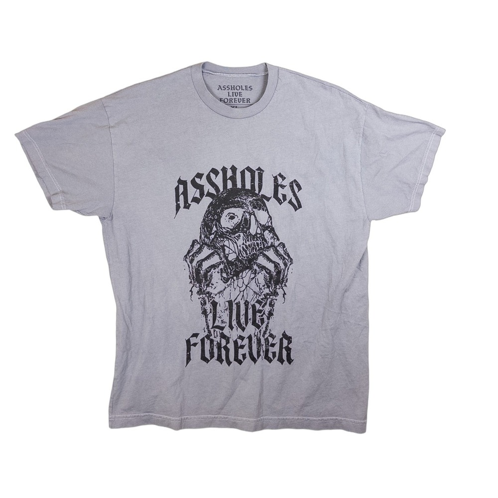 Assholes Live Forever Graphic T-Shirt Mens XL Gray Excellent Skull Streetwear